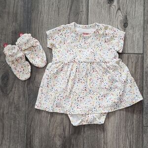 Zutano 12 months polka dot skirt romper and adjustable booties set